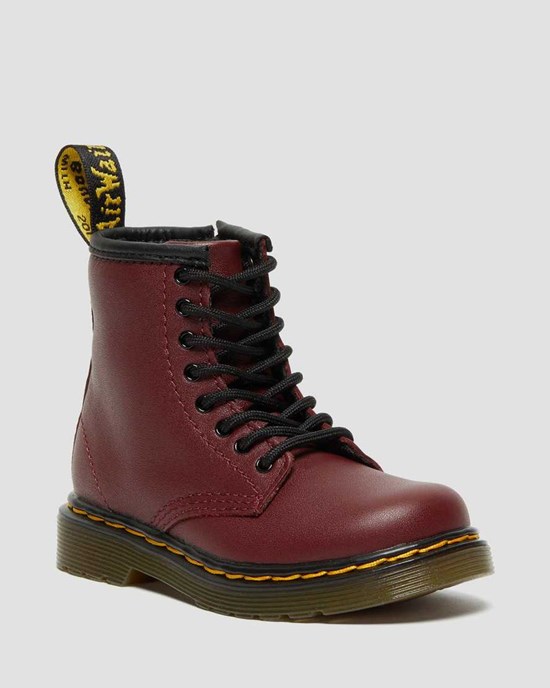 Cherry Red Softy T Kids' Dr Martens Toddler 1460 Softy T Leather Lace Up Boots | 036841-RKX