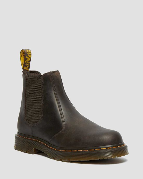 Dark Brown Crazy Horse Leather Men's Dr Martens 2976 Slip Resistant Leather Chelsea Boots | 097326-MBZ