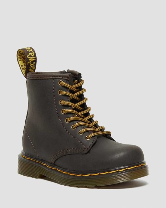 Dark Brown Wildhorse Lamper Kids' Dr Martens Toddler 1460 Wildhorse Leather Lace Up Boots | 705946-SEJ