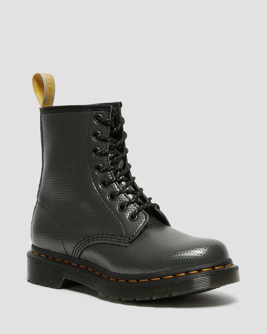 Grey Alumix Hex Emboss Women's Dr Martens Vegan 1460 Metallic Emboss Lace Up Boots | 910753-NTR