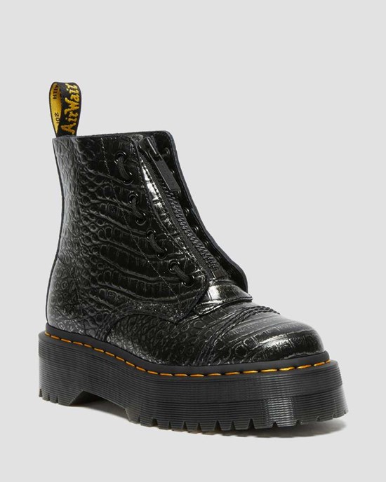 Gunmetal Wild Croc Men's Dr Martens Sinclair Croc Emboss Leather Zip Up Boots | 972301-SWF