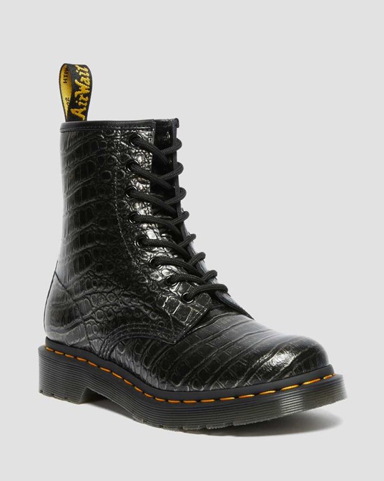 Gunmetal Wild Croc Women's Dr Martens 1460 Croc Emboss Leather Ankle Boots | 036751-CRB