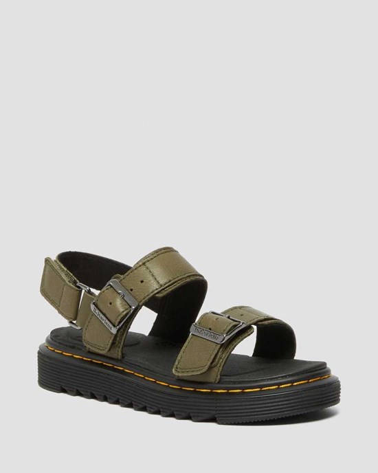 Olive Kids' Dr Martens Junior Kyle Leather Sandals | 705816-TVW