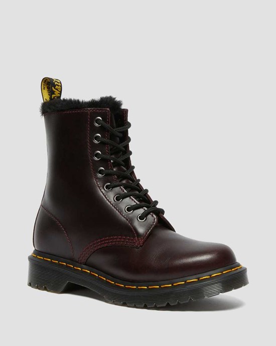 Oxblood Atlas Women's Dr Martens 1460 Serena Faux Fur Lined Ankle Boots | 081629-MNB