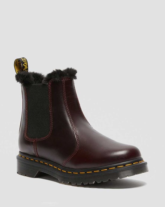 Oxblood Atlas Women's Dr Martens 2976 Leonore Faux Fur Lined Ankle Boots | 896207-CBR