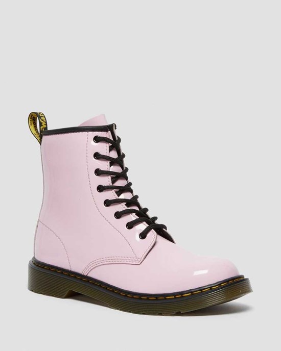 Pale Pink Patent Lamper Kids' Dr Martens Youth 1460 Patent Leather Lace Up Boots | 182074-KBX