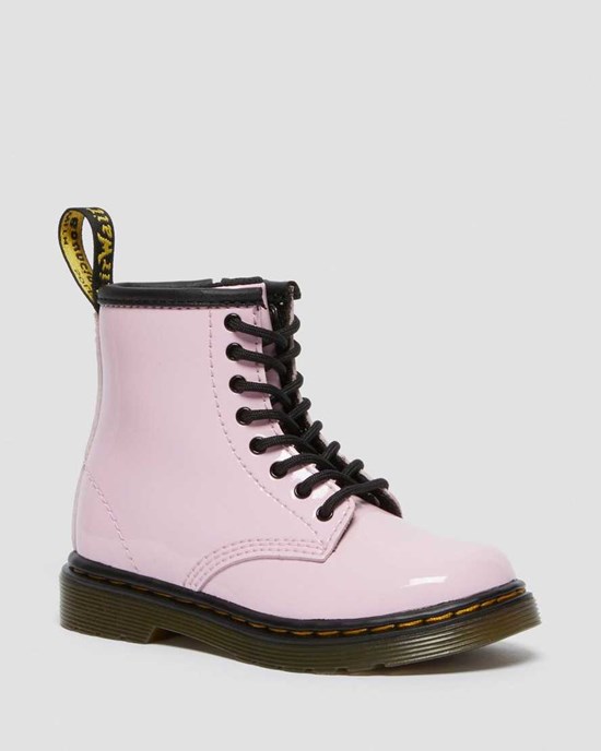 Pale Pink Patent Lamper Kids' Dr Martens Toddler 1460 Patent Leather Lace Up Boots | 564083-OLI