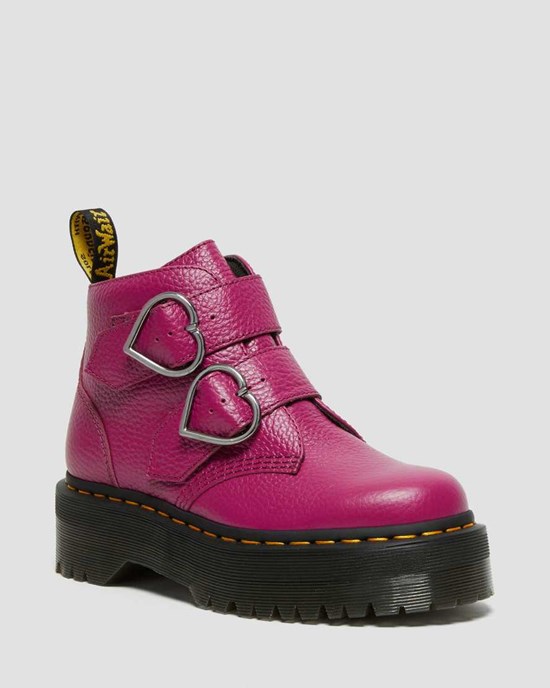 Pink Milled Nappa Leather Women's Dr Martens Devon Heart Leather Ankle Boots | 069584-VRJ