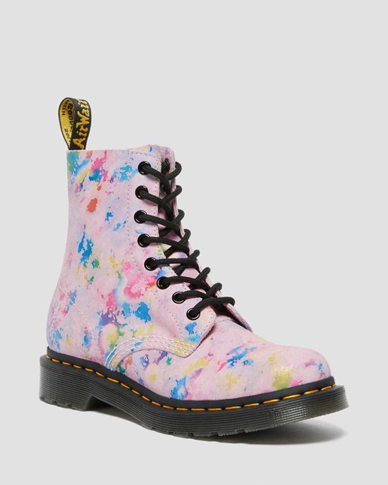 Pink Women's Dr Martens 1460 Pascal Confetti Suede Ankle Boots | 738612-TNZ