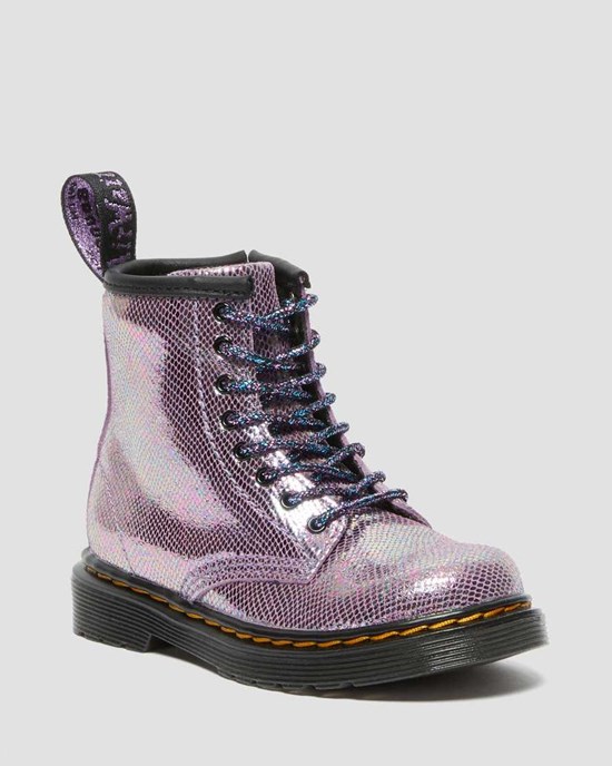 Purple Reptile Iridescent Kids' Dr Martens Toddler 1460 Iridescent Reptile Leather Lace Up Boots | 326490-JCG