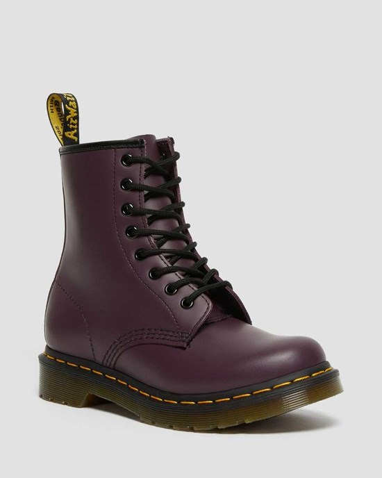 Purple Smooth Leather Women's Dr Martens 1460 Smooth Leather Ankle Boots | 408162-POQ