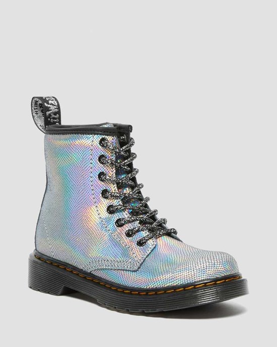 Silver Reptile Iridescent Kids' Dr Martens Junior 1460 Iridescent Leather Lace Up Boots | 716948-VWT