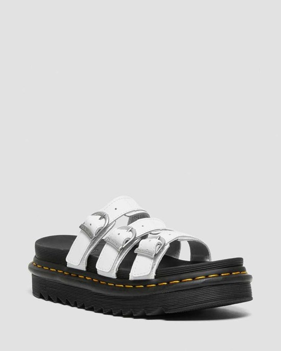 White Hydro Leather Women's Dr Martens Blaire Leather Slide Sandals | 258674-OLE