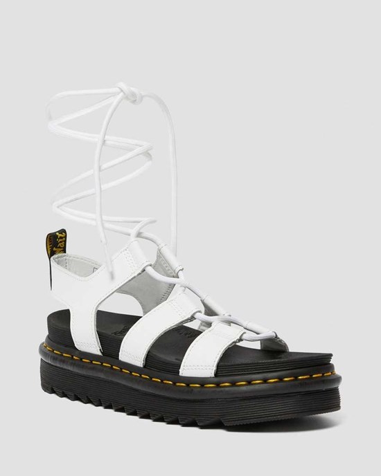 White Hydro Leather Women's Dr Martens Nartilla Leather Gladiator Sandals | 687259-VNW