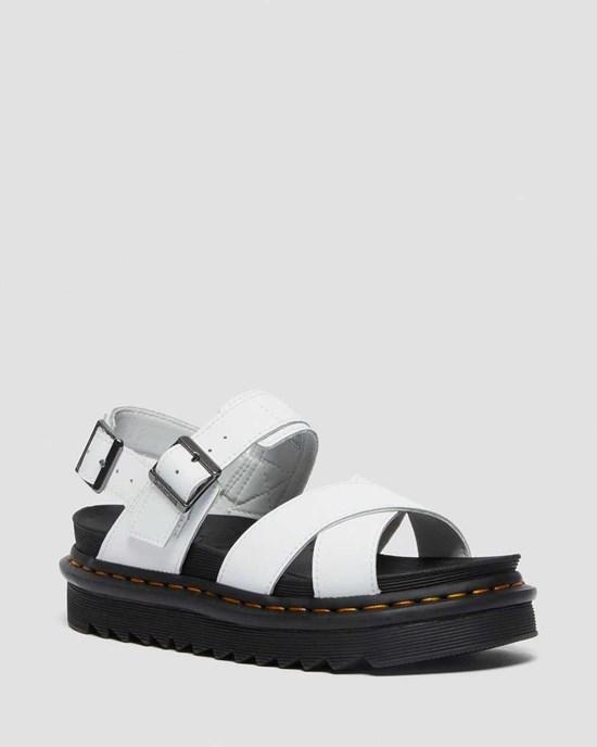 White Hydro Leather Women's Dr Martens Voss II Leather Strap Sandals | 312467-TPH