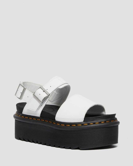 White Hydro Leather Women's Dr Martens Voss Leather Strap Platform Sandals | 520648-NYX