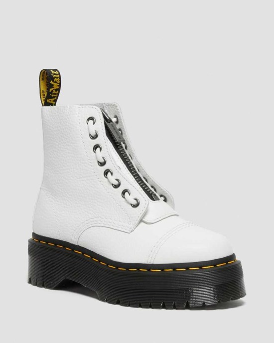 White Milled Nappa Leather Women's Dr Martens Sinclair Milled Nappa Leather Zip Up Boots | 129467-ABJ