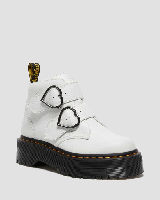 White Milled Nappa Leather Women's Dr Martens Devon Heart Leather Ankle Boots | 547061-APJ