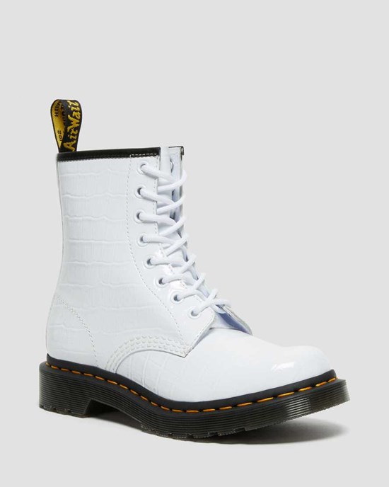 White Patent Lamper Croc Women's Dr Martens 1460 Patent Croc Emboss Leather Ankle Boots | 351468-GKD