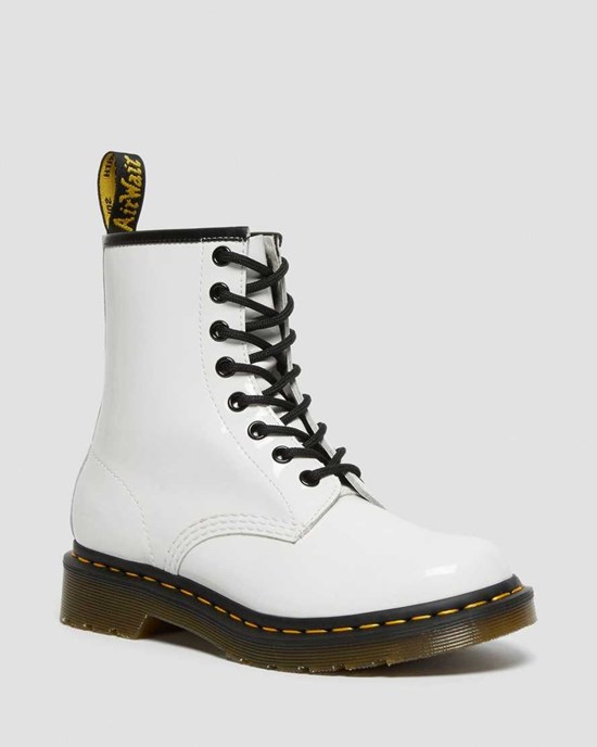 White Patent Lamper Women's Dr Martens 1460 Patent Leather Patent Boots | 082741-BCH