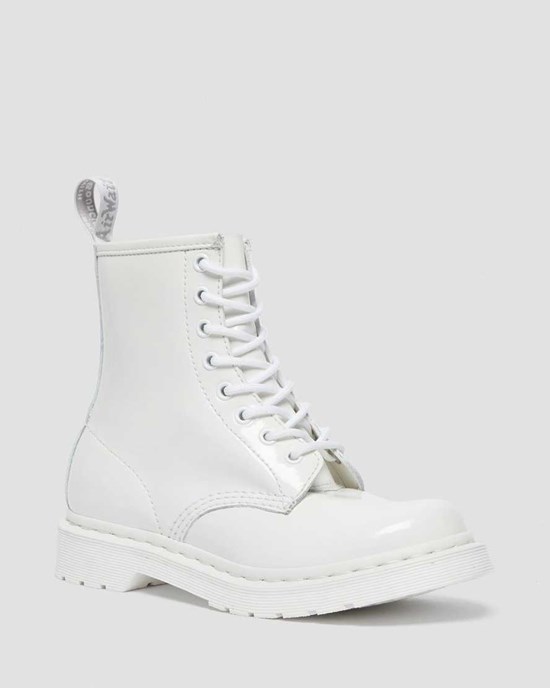 White Patent Lamper Women's Dr Martens 1460 Mono Patent Leather Ankle Boots | 314695-KMV