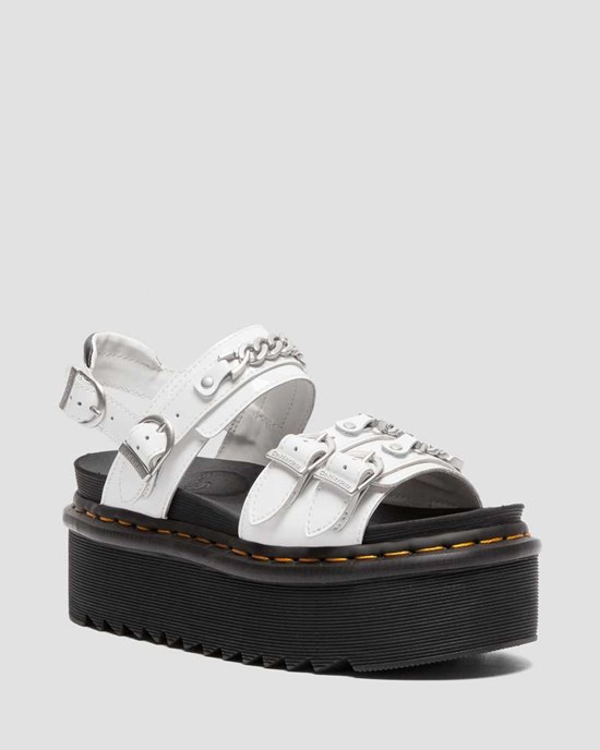 White Patent Lamper Women's Dr Martens Voss II Chain Patent Leather Platform Sandals | 123906-IRX