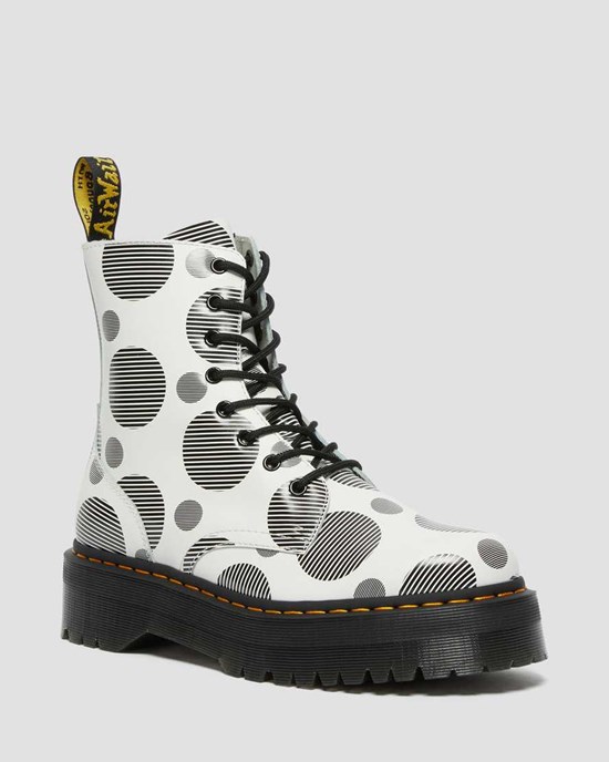 White Polka Dot Smooth Men's Dr Martens Jadon Polka Dot Smooth Leather Ankle Boots | 491350-FYQ