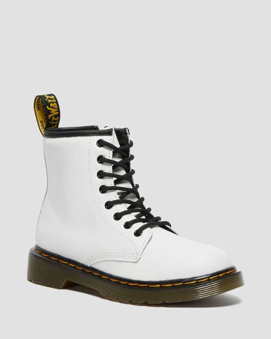 White Romario Kids' Dr Martens Junior 1460 Leather Lace Up Boots | 480691-YSP