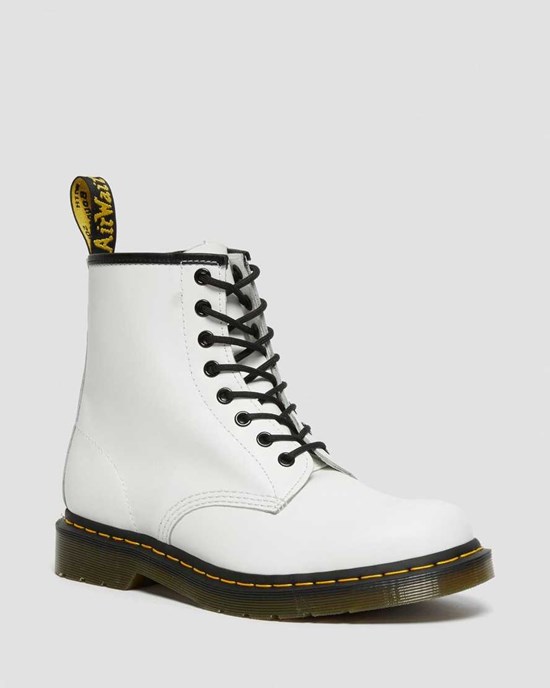 White Smooth Leather Men's Dr Martens 1460 Smooth Leather Lace Up Boots | 084625-LIH