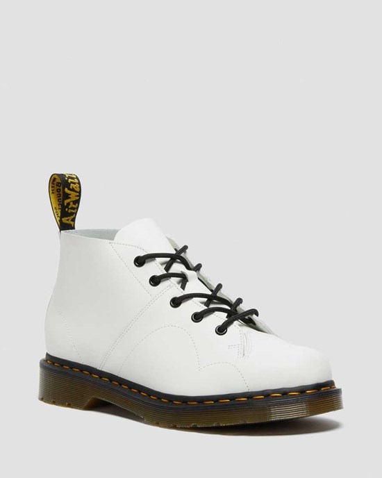 White Smooth Leather Men's Dr Martens Church Smooth Leather Monkey Ankle Boots | 031682-PNX