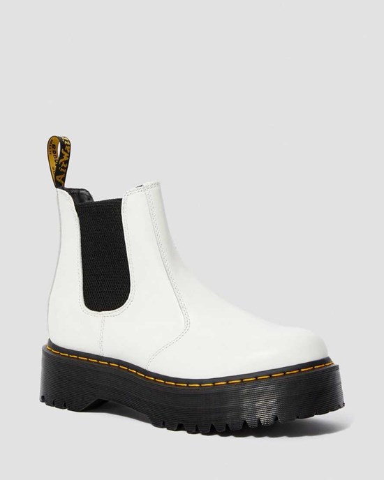 White Smooth Leather Women's Dr Martens 2976 Smooth Leather Platform Ankle Boots | 138729-WYH