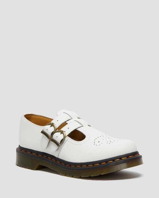 White Smooth Leather Women's Dr Martens 8065 Smooth Leather Mary Jane Shoes | 610823-UZI