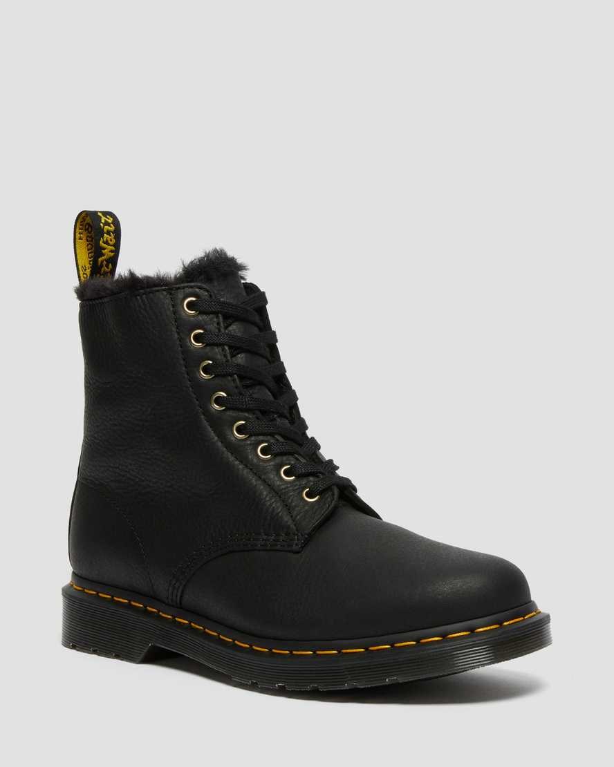 Black Ambassador Men\'s Dr Martens 1460 Pascal Faux Fur Lined Lace Up Boots | 286935-QCB