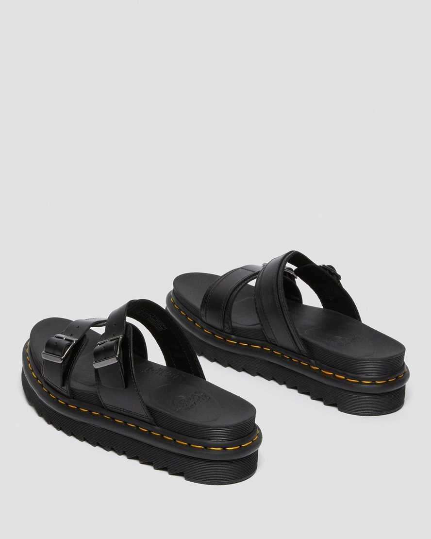 Black Brando Men's Dr Martens Myles Brando Leather Buckle Slide Sandals | 803951-FIE