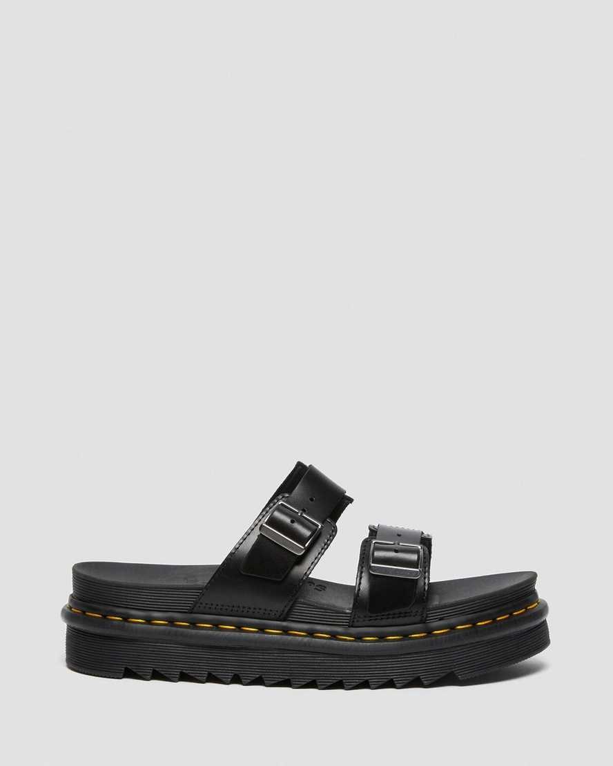 Black Brando Men's Dr Martens Myles Brando Leather Buckle Slide Sandals | 803951-FIE