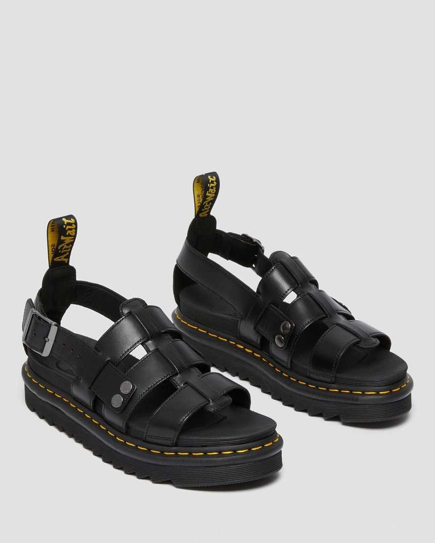 Black Brando Men's Dr Martens Terry Leather Strap Sandals | 827091-DOU