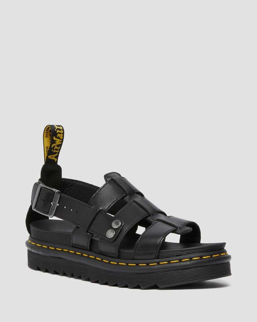 Black Brando Men's Dr Martens Terry Leather Strap Sandals | 827091-DOU