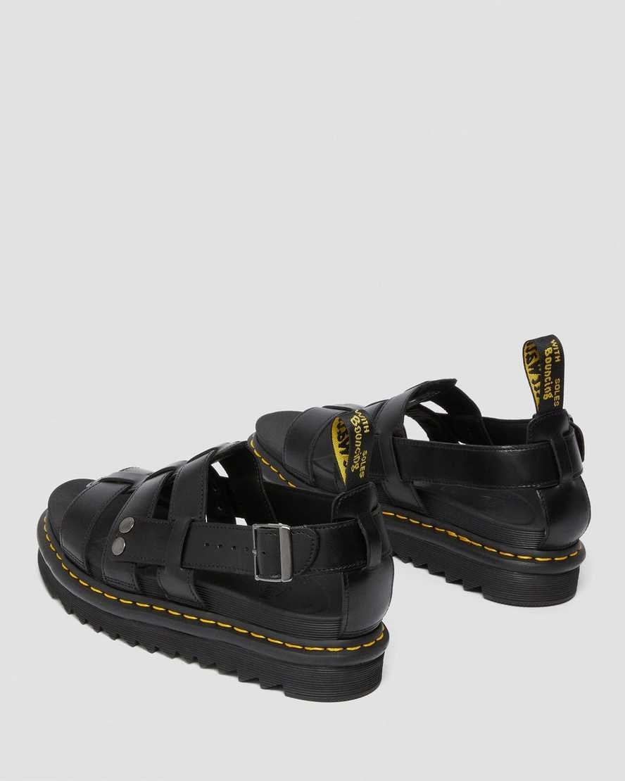 Black Brando Men's Dr Martens Terry Leather Strap Sandals | 827091-DOU