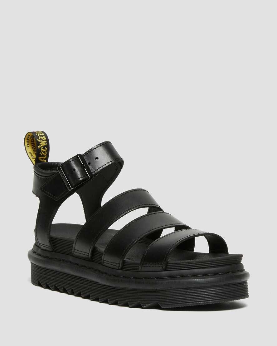 Black Brando Women's Dr Martens Blaire Brando Leather Gladiator Sandals | 473920-GPE