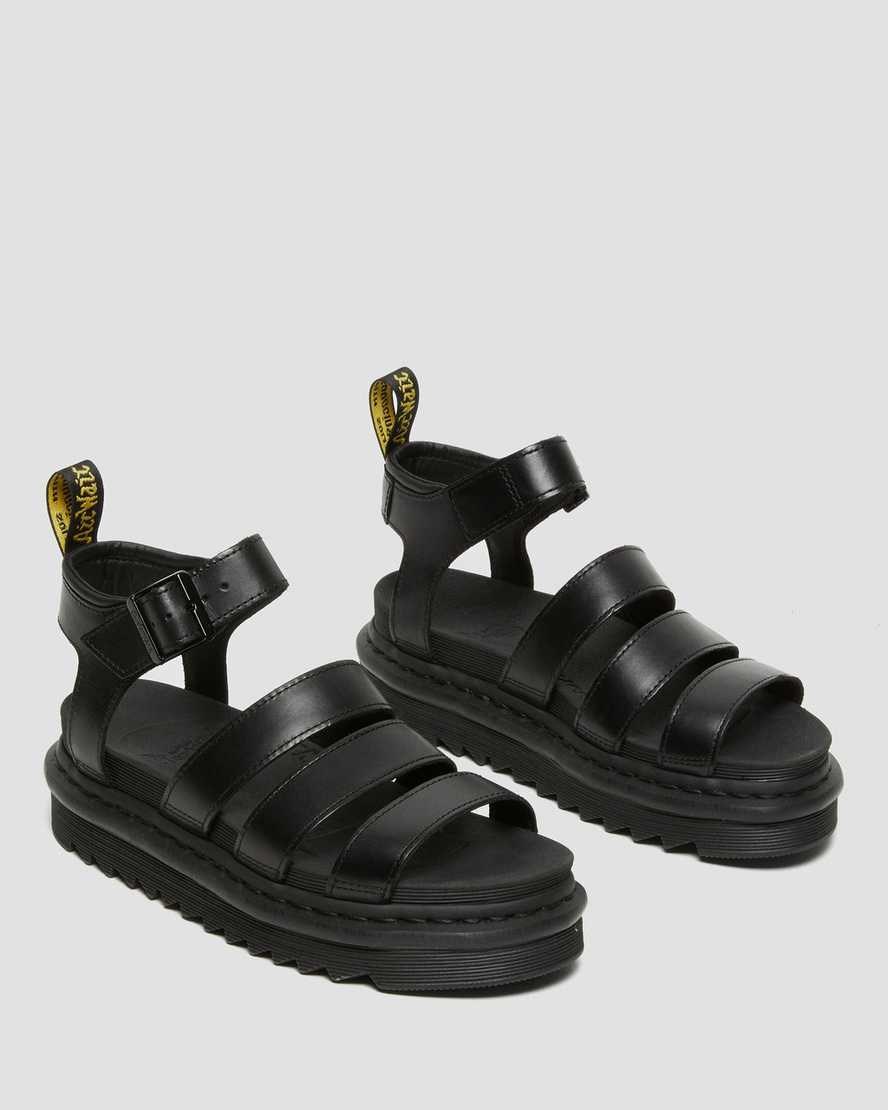 Black Brando Women's Dr Martens Blaire Brando Leather Gladiator Sandals | 473920-GPE