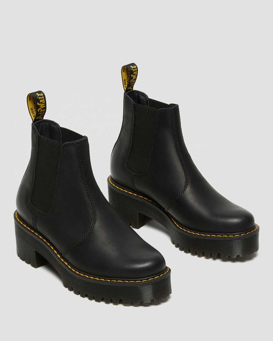 Black Burnished Wyoming Women's Dr Martens Rometty Wyoming Leather Platform Chelsea Boots | 120735-UVZ