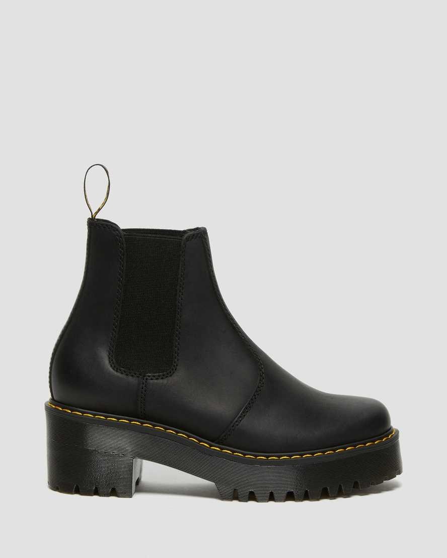 Black Burnished Wyoming Women's Dr Martens Rometty Wyoming Leather Platform Chelsea Boots | 120735-UVZ