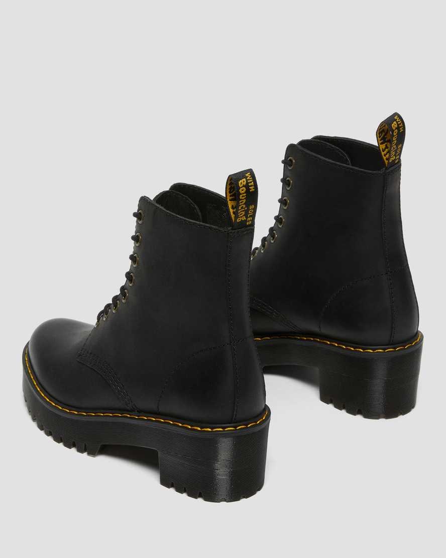 Black Burnished Wyoming Women's Dr Martens Shriver Hi Wyoming Leather Heeled Boots | 285709-BLX