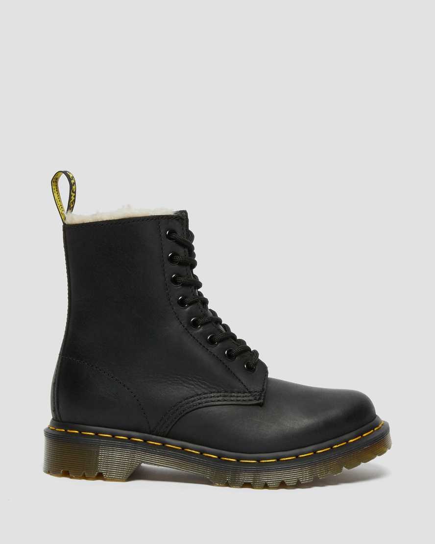 Black Burnished Wyoming Women's Dr Martens 1460 Faux Fur Lined Lace Up Boots | 639574-AHK