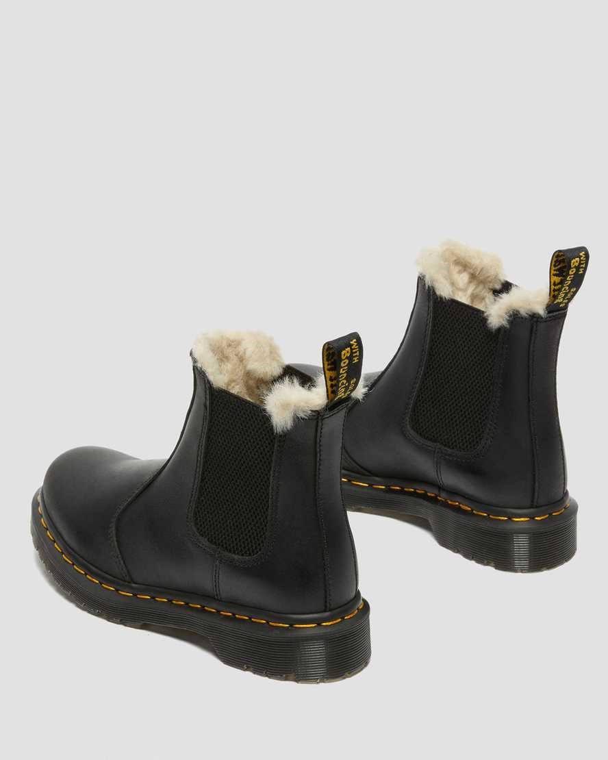 Black Burnished Wyoming Women's Dr Martens 2976 Faux Fur Lined Chelsea Boots | 801642-QDA