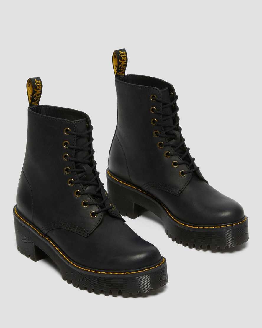 Black Burnished Wyoming Women's Dr Martens Shriver Hi Wyoming Leather Ankle Boots | 870195-AKD