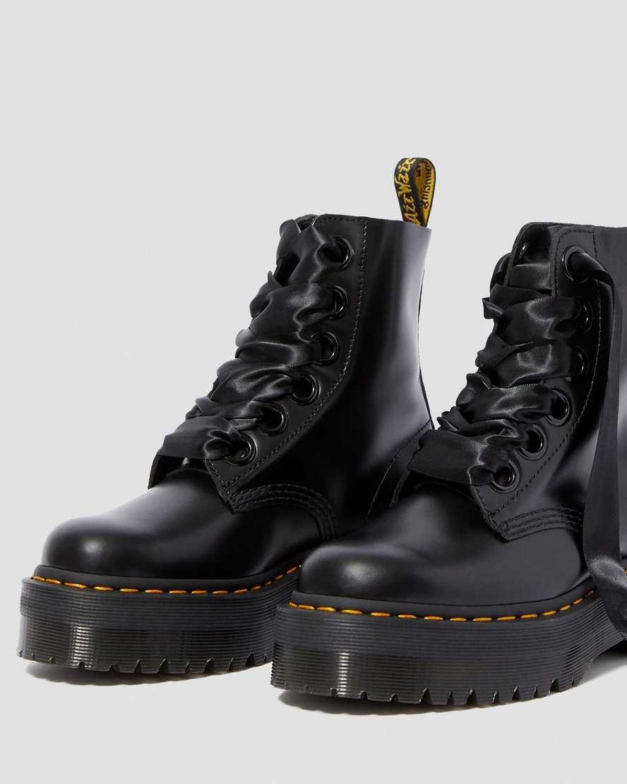 Black Buttero Leather Women's Dr Martens Molly Leather Lace Up Boots | 125480-NVE