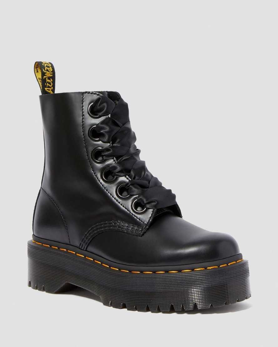 Black Buttero Leather Women's Dr Martens Molly Leather Lace Up Boots | 125480-NVE