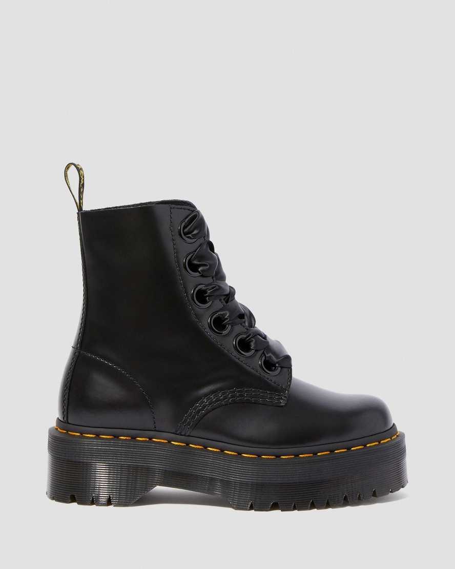 Black Buttero Leather Women's Dr Martens Molly Leather Lace Up Boots | 125480-NVE