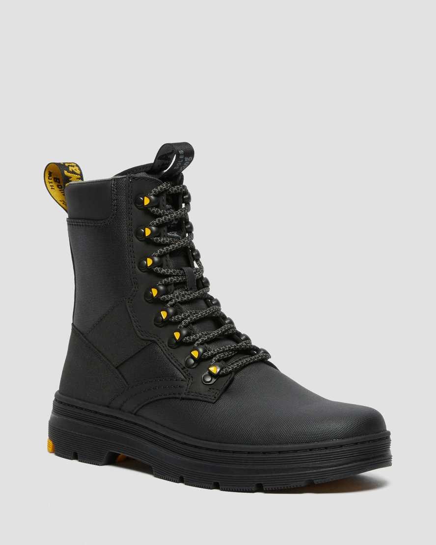 Black Coated Canvas Men\'s Dr Martens Iowa Coated Canvas Mix Lace Up Boots | 473158-PNW